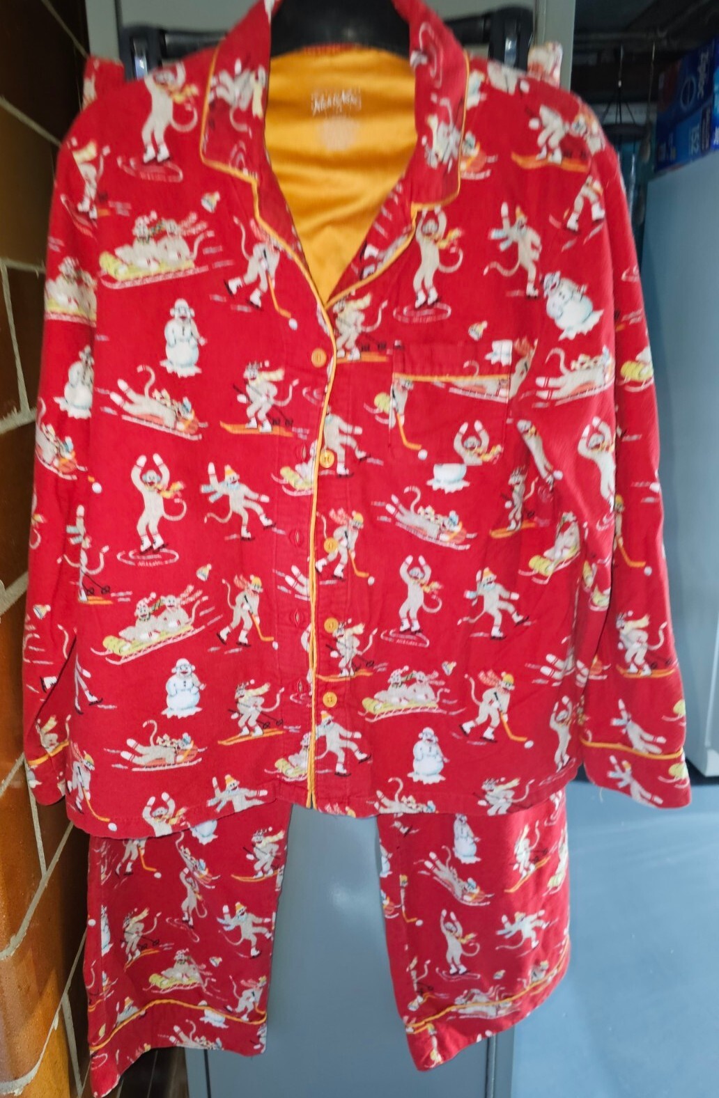 Nick Nora Red Flannel Pajamas Sock Monkeys Winter Spo… Gem