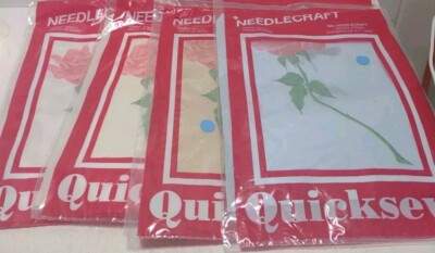 Lot 4 Vintage Quicksew IMC Rose Needlepoint Kits Sealed NOS Needlecraft