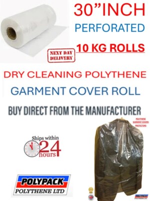 POLYETHYLEN KLEIDERBEZÜGE ROLLE 30'' TROPFEN, 80G, 10KG, CA. 470 BEUTEL HERGESTELLT IN UK