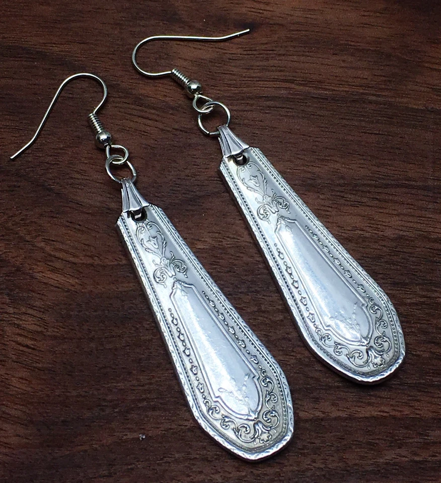 Pendientes cuchara 1926 Oneida Hampton Court joyería antigua plateada vintage Foto 3 de 3