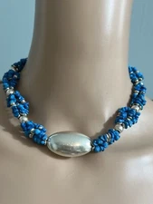 925 Sterling Silver Turquoise Necklace 16.5in