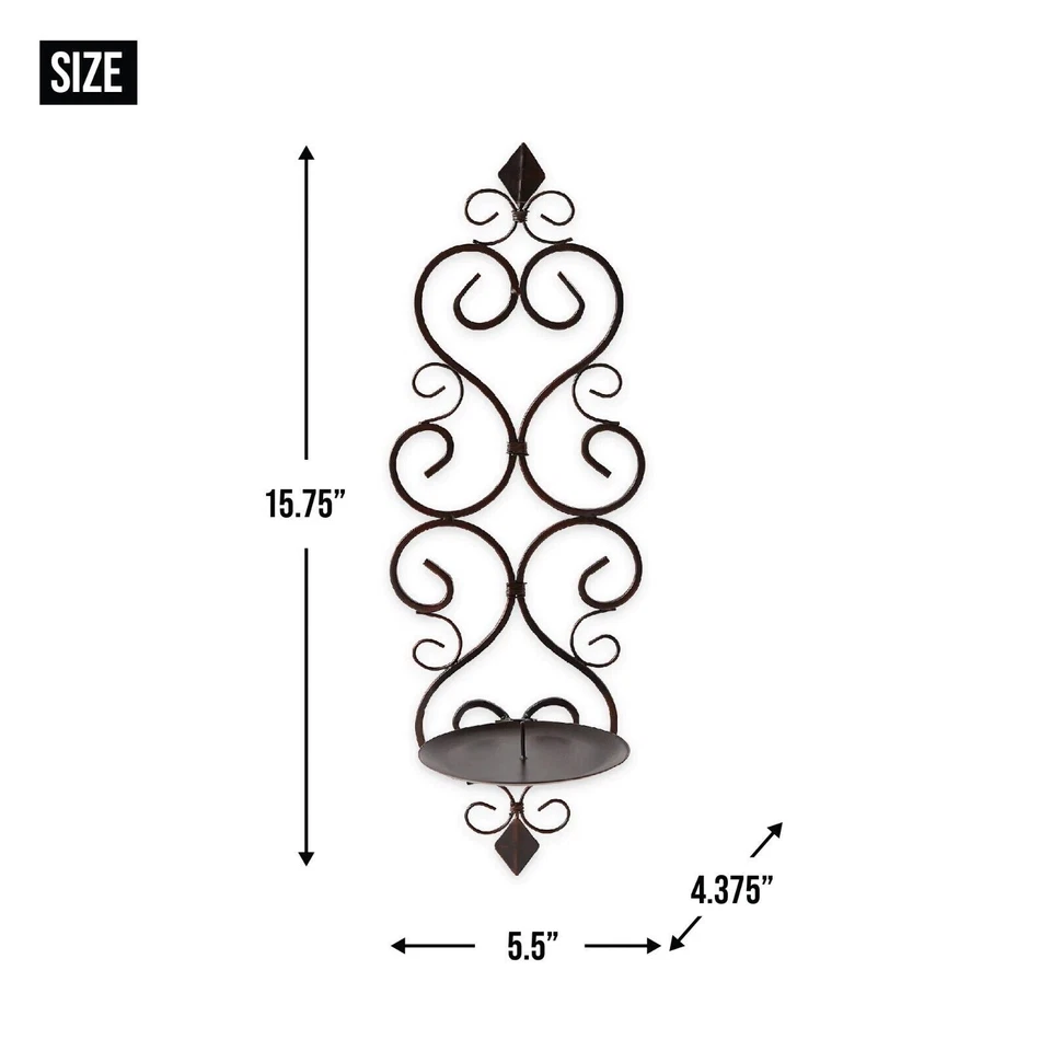 Pair Black Scrolled Iron Wall Sconce Candle Holder Light Lamp Lantern Home Decor - Image 3 of 4