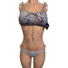 Zaful Forever Young M Blue Floral 2 Piece swimsuit Padded Cups Resort Cruise