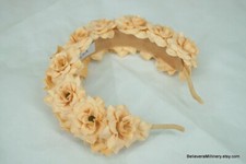Beige Flowers Headband Crown Fascinator Melbourne Cup Race Day Wedding Guest