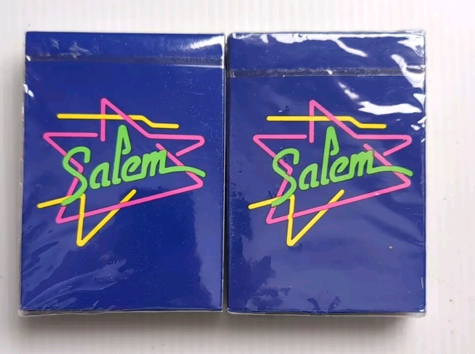 2 Vintage Salem Cigarettes Sealed Deck of Playing Cards with Neon Style Design