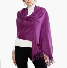 PASHIMA SCARF WRAP PURPLE FRINGED WOMEN'S NEW