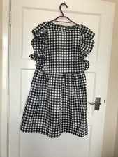 SheIn Black White Gingham Check Short Sleeve Ruffled A Line Dress UK Size 6 XS