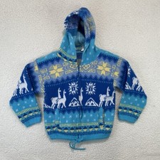 Andino Artesanias Size 6 Youth Winter Alpaca Wool Zip Hoodie Jacket Pockets Blue