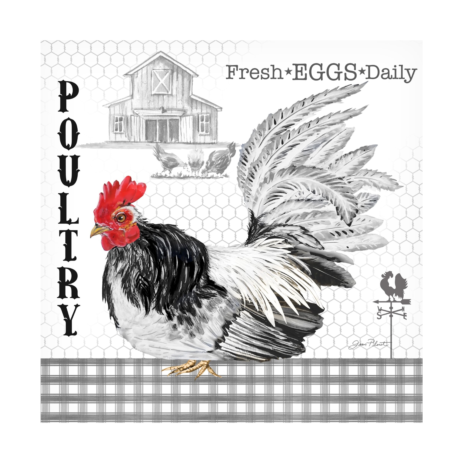 Canvas Wall Art - Jean Plout 'Plaid Country Rooster C' Wall Art for Living Ro...