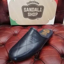 Men's Winter Closed Slippers Genuine LEATHER Luxury Elegant Indoor Blue Color