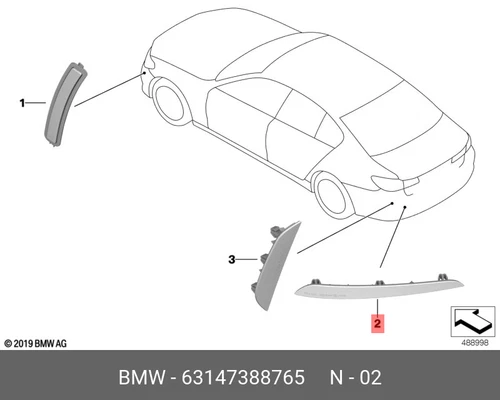 NEW REFLECTOR BMW G30 2017 ONWORD LEFT SIDE REAR BUMPER RED 63147388765 - Picture 1 of 7