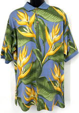 Tommy Bahama Men's Pullover Polo Shirt Medium Purple Tropical Floral Silk Knit