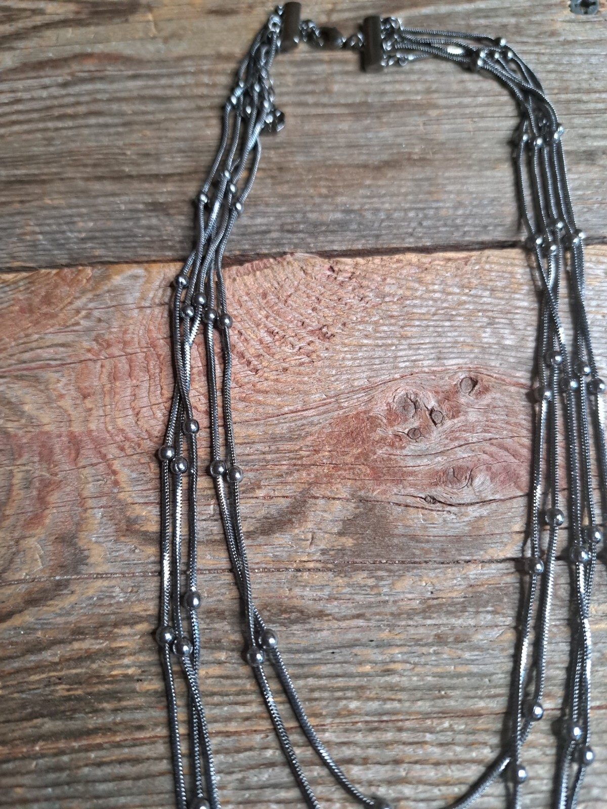 Black Triple Multi Stranded Necklace Cascading Fa… - image 3