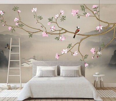 3D Flower Branch Bird ZHUA8265 Wallpaper Wall Murals Removable Self-adhesive Amy