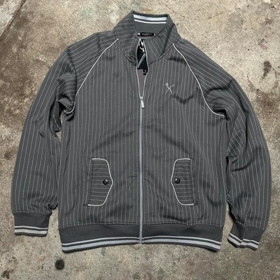 Marc Ecko grey pinstripe full-zip high neck grunge skater jacket Size Lg