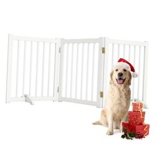 Indoor Dog Gate,Wooden Freestanding Dog Gate for Stairs or 24"-3 Panels White