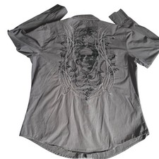 Wrangler Rock 47 Pearl Snap Shirt Men XL Long Sleeve Western Embroidered Skull