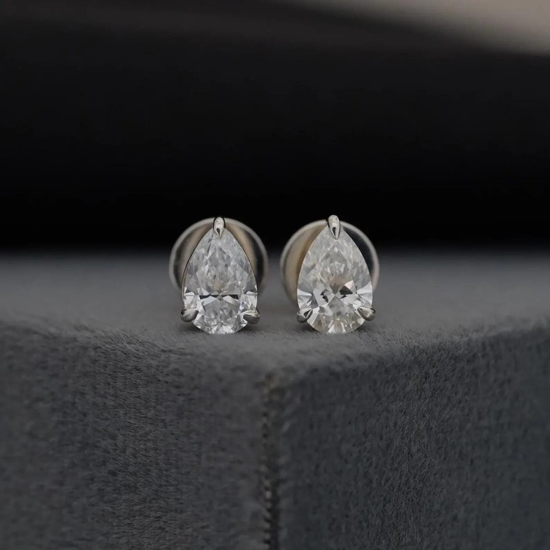 4TCW Pear Lab Grown Diamond Stud Earrings For Cyber Monday Sale ! 14k Gold #236