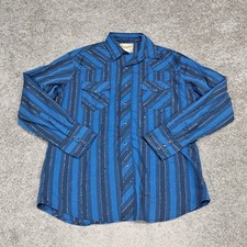 Wrangler Snap Shirts Men's Button Up Shirt Striped Blue Large