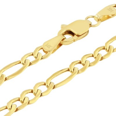 14K Yellow Gold 2.5mm Figaro Chain Link Italian Necklace Mens Womens 16''- 26''