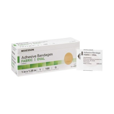McKesson Adhesive Bandages, Sterile, Fabric 1 X 1-1/4 Inch (100 ct), Tan