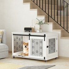39.37'' Modern Wooden Dog Crate Furniture with Sliding Barn Door and Side Door,
