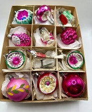 Vintage Glass Christmas Baubles/Ornament Boxed Set of 12-Hot Pink /Magenta Theme