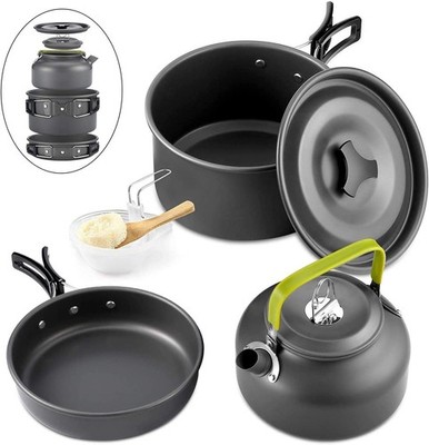 Camping Kochgeschirr Set Aluminium 10-teilig kompakt & leicht zu tragen - faltbar