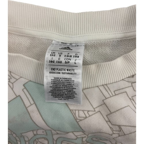 Adidas Cropped Sweatshirt Womens Size S White Graphic Print Long Sleeve Pullover - Picture 6 of 10