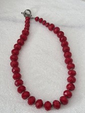 Vintage 18" Red Faceted Glass Beaded Gold Tone Necklace