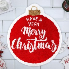 22x26 Inch Red Round Christmas Bathroom Rug Non Slip Washable Decor Bath Mat