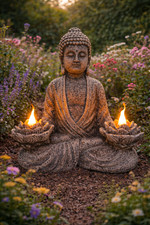 Solar Buddha Garden Ornament with LED Flame Lights ? Zen Outdoor Statue Decor UK