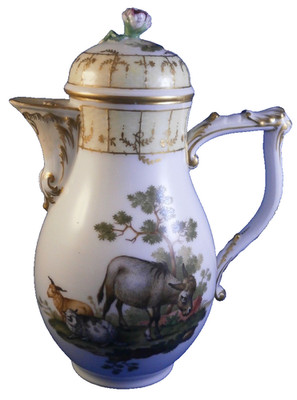 Antik 18thC KPM Berlin Porzellan Tier Szene Szenerie Coffee Pot Deutsche Germany