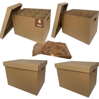 CH-BOX Kitchen Moving Boxes with Wine Dish Glass Packaging 17x12x12'', Brown 