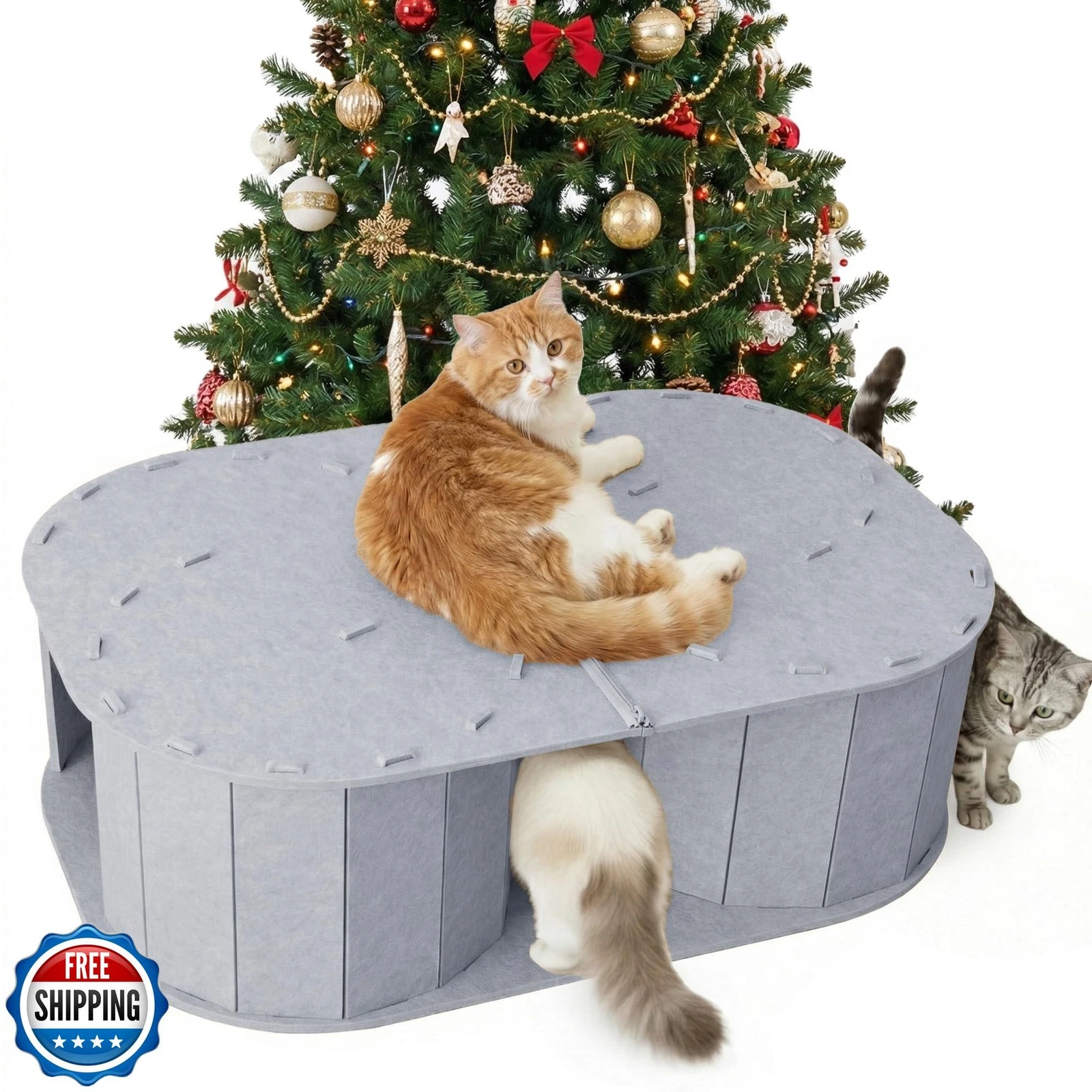 PETKARAY Large Felt Cat Tunnel, Double S-Shaped Hideaway for Indo