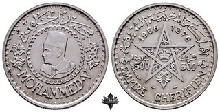 MAROKKO 500 francs 1956 SILVER Silbermünze Mohammed V Morocco