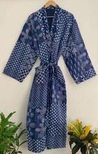 Indian Vintage Cotton kantha jacket Japanese kimono style Blue Patchwork Robe