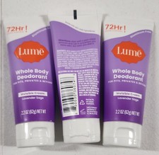 LUME Whole Body Deodorant Lavender Sage Invisible Cream 2.2 oz Lot of 3 NEW
