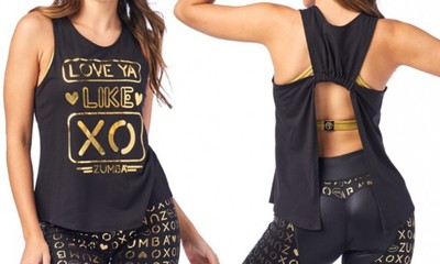 NEU ZUMBA Gr.M XO OPEN BACK TANK TOP GOLD