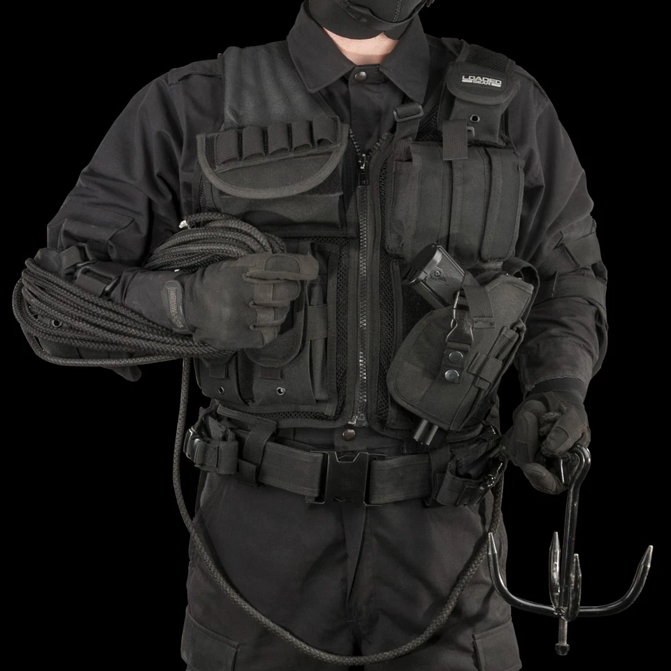 Chaleco táctico negro Barska Loaded Gear VX-200 mano derecha con funda BI12018 Foto 4 de 4