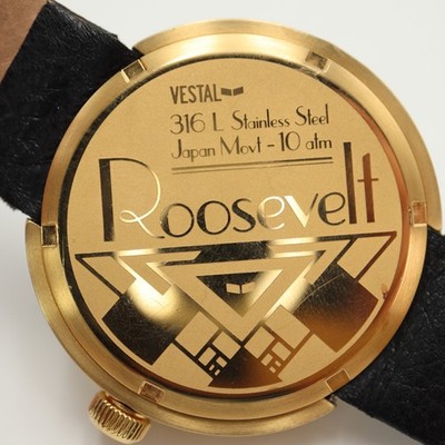 Vestal Roosevelt Watch Mens 42mm Gold Tone Stainless Steel Leather New Battery Vestal Roosevelt Watch Mens 42mm Gold Tone Stainless Steel  main image 3