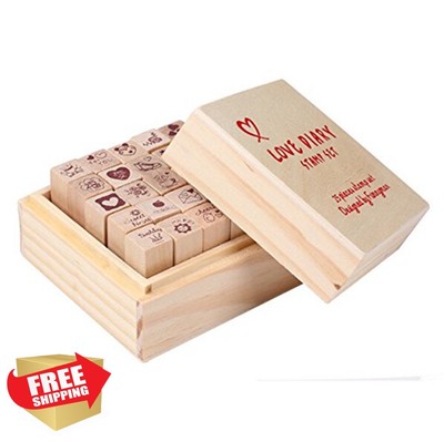 25 Pcs Small Heart Wooden Rubber Stamps DIY Crafts