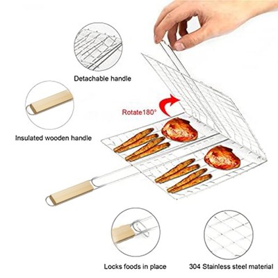 2 Stück für Fisch Grillkorb Set mit langem Griff für Grillbegeisterte