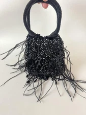 La Regale Beaded Evening Bag Womens One Size Black Feather Fringe Purse Party