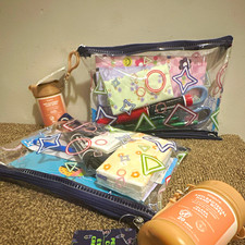 Clear Plastic Zipper  Bag Pouch, Blue Trim, M...