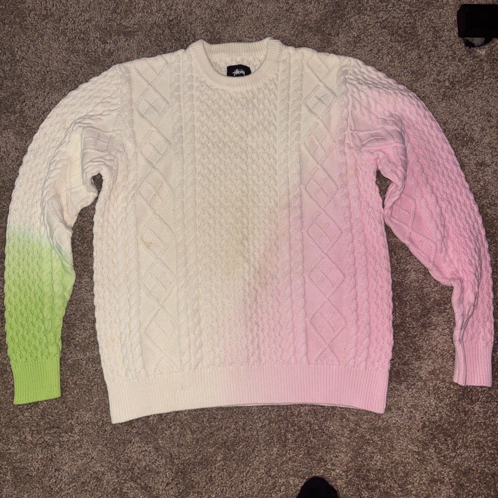 Stussy Red Patchwork Cableknit Sweater Green And … - image 1
