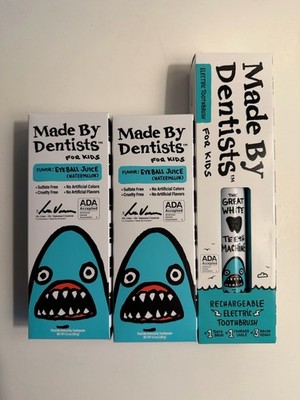 Set Made by Dentists Kids Shark 1x Toothbrush & 2x Toothpaste 4.2oz Tubes 11/27