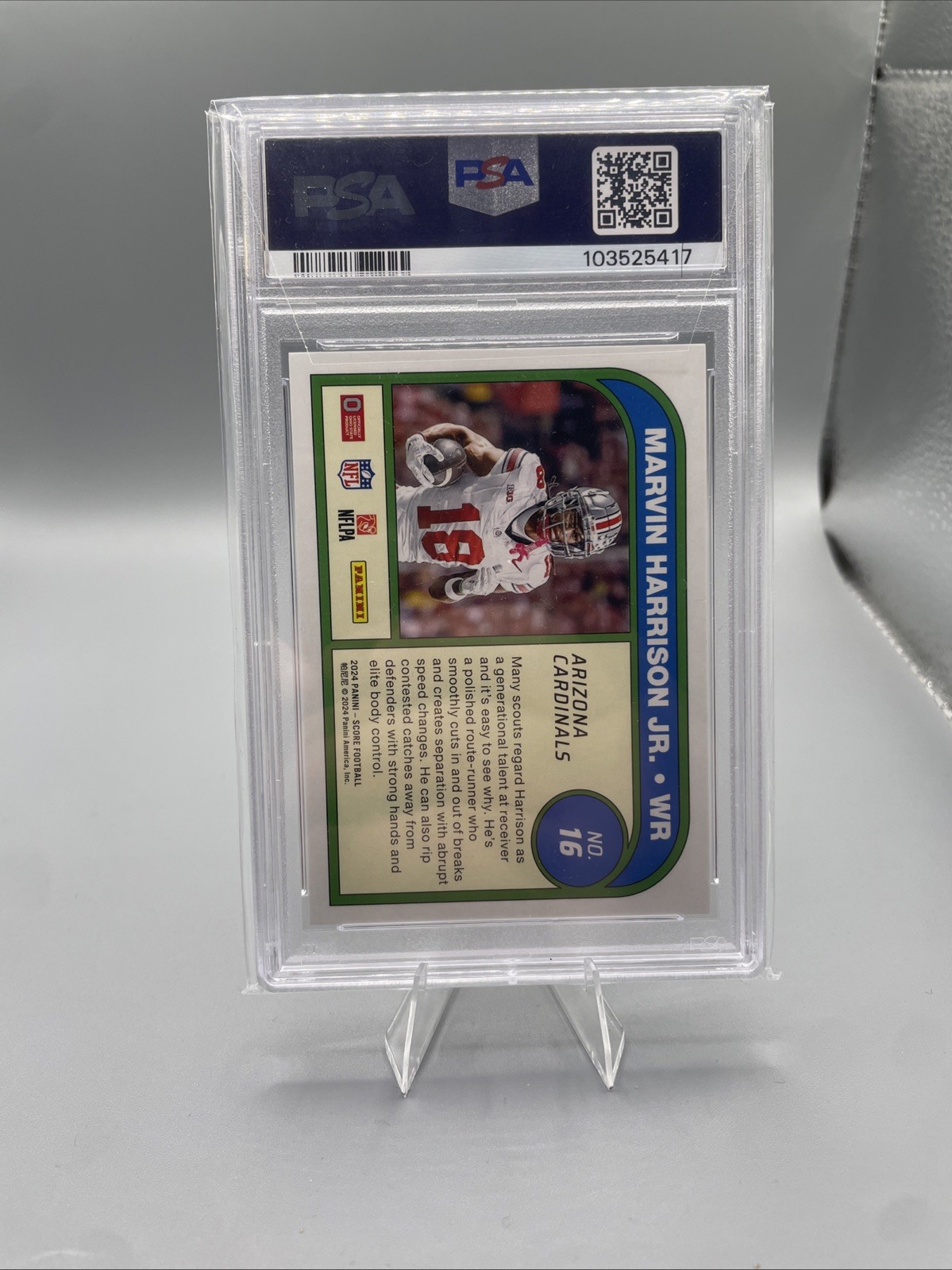 2024 Score - Protential Marvin Harrison Jr. #16 (RC) PSA 10 view 2