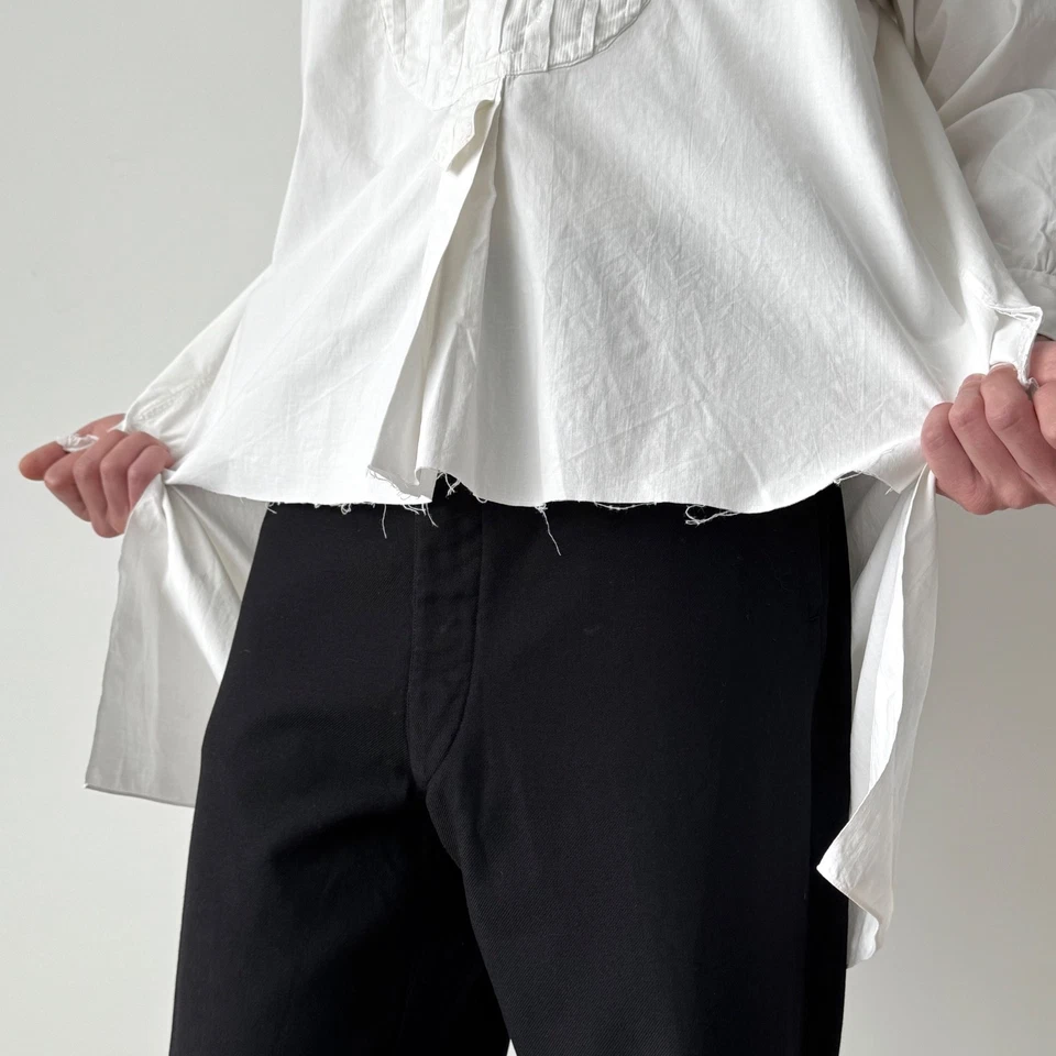 Camisa de vestir larga blanca de lino europea antigua de 1930 para hombre talla M Foto 2 de 4