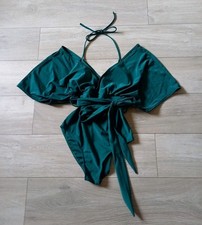 Green Layered Top Strappy Swimsuit Stretch Tie Waist Size 0XL UK14/16